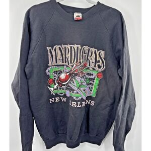 Vintage 90s Mardi Gras Sweatshirt Mens XL Black New Orleans Fleece Pullover Y2K